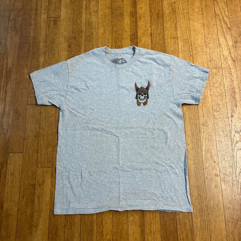 Powell Peralta Viking Skull Graphic Skate T-Shirt Gray Mens Medium